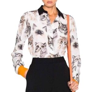 NEW Stella McCartney Cat Print Wilson Silk Shirt Size 42 M